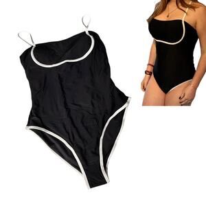 NEW Move With You SWIMSUIT Womens LG One Piece Black White Straps Backless Beach